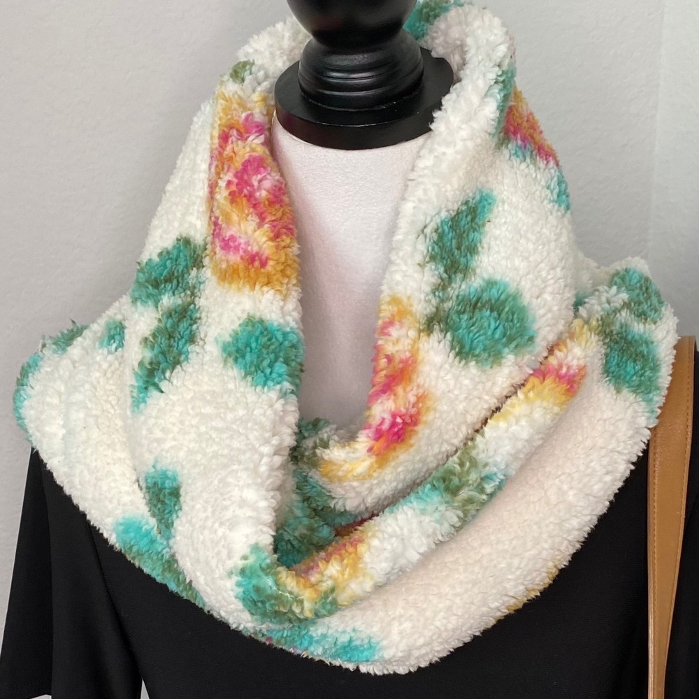 Jenni Sherpa Floral Print Cowl Infinity Scarf OS Warm Cozy Neckโ Warmer